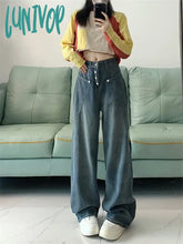 Lunivop Women’s Single Breasted High Waisted Retro Blue Jeans American Fashion Vintage Streetwear